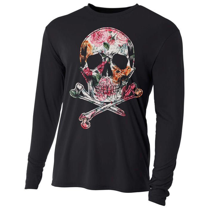 Summer Flower Skull Cooling Performance Long Sleeve Crew