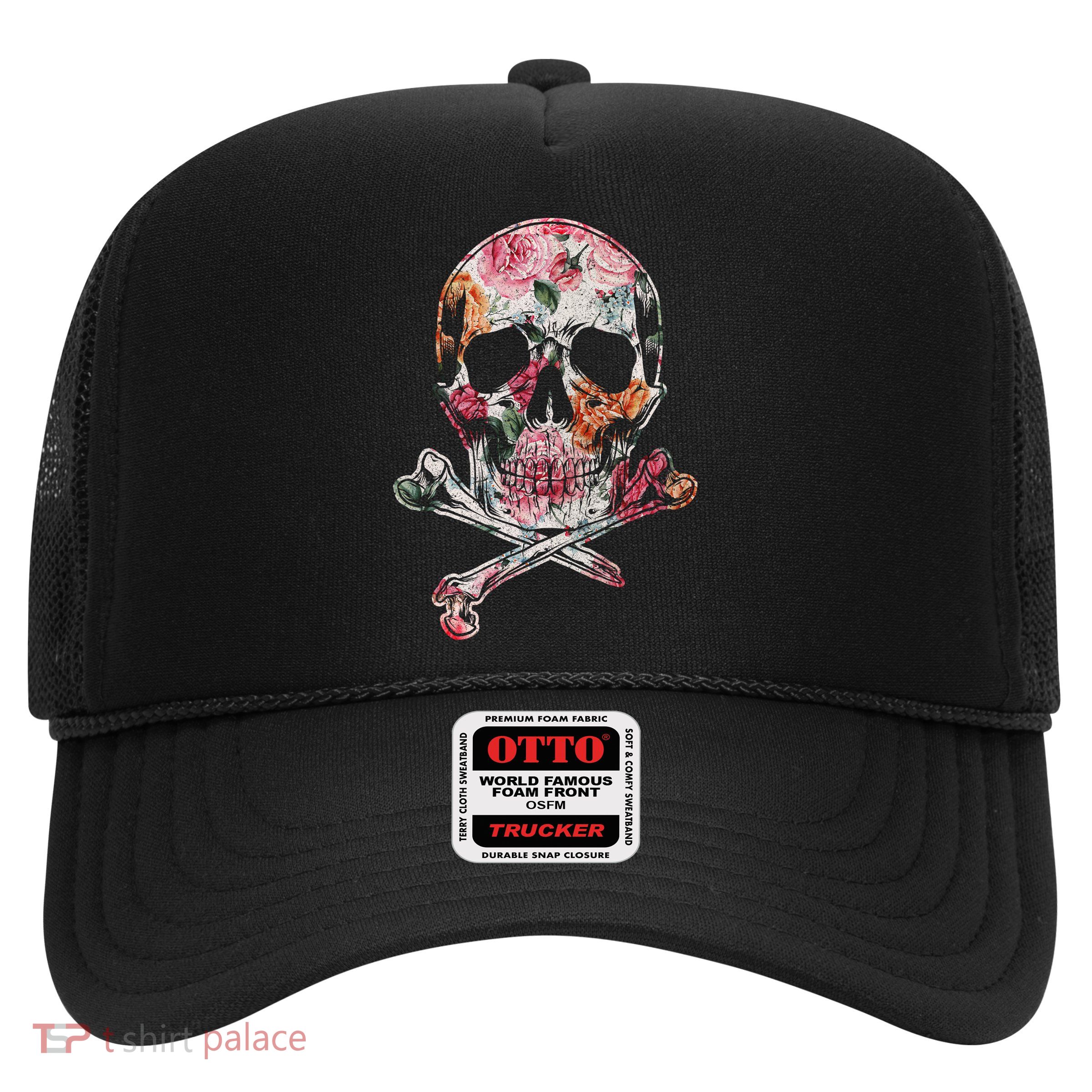 Summer Flower Skull Trucker Hat