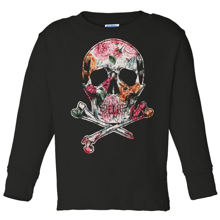 Summer Flower Skull Toddler Long Sleeve Shirt