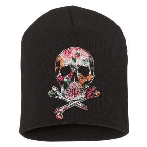 Summer Flower Skull Short Acrylic Beanie