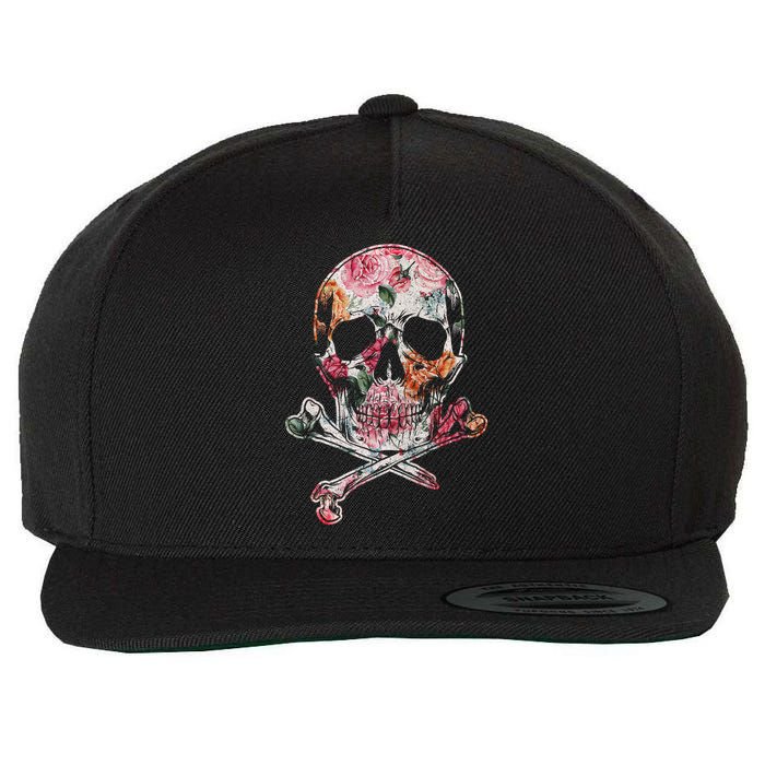 Summer Flower Skull Wool Snapback Cap