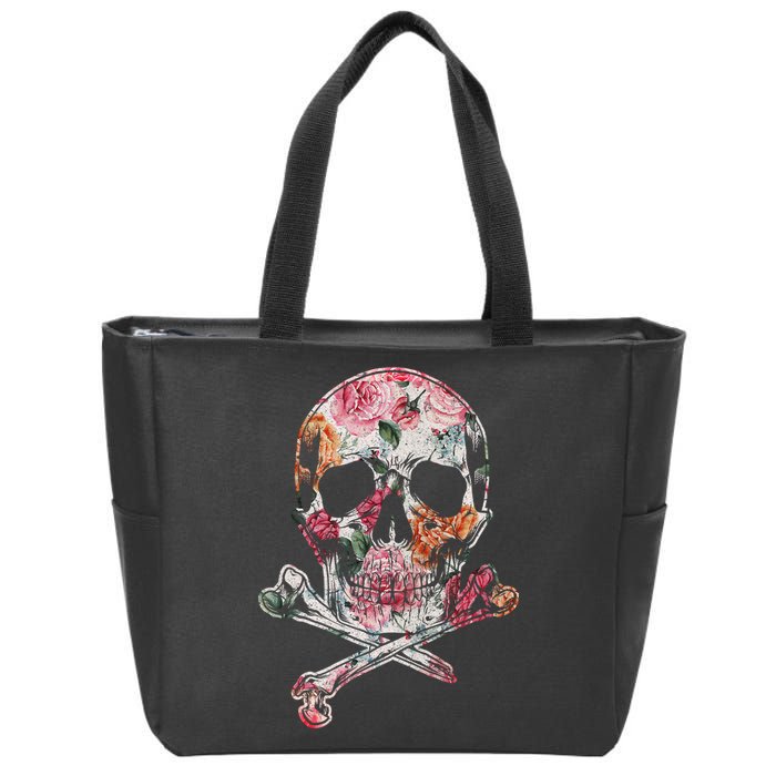 Summer Flower Skull Zip Tote Bag