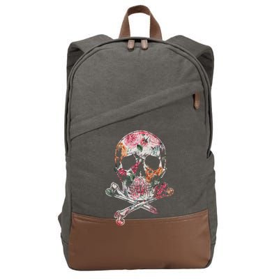 Summer Flower Skull Cotton Canvas Backpack