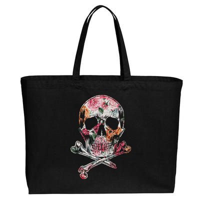 Summer Flower Skull Cotton Canvas Jumbo Tote