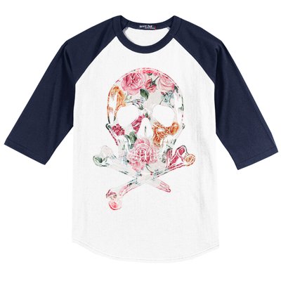 Summer Flower Skull Baseball Sleeve Shirt