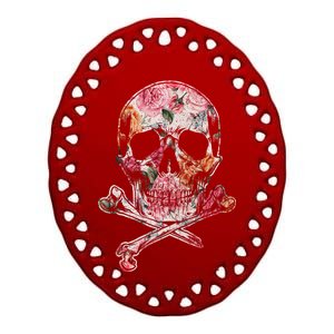 Summer Flower Skull Ceramic Oval Ornament