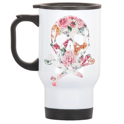 Summer Flower Skull Stainless Steel Travel Mug