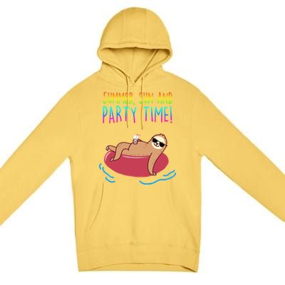 Summer Sun And Party Time Sloth Loungin Premium Pullover Hoodie