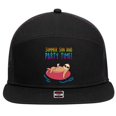 Summer Sun And Party Time Sloth Loungin 7 Panel Mesh Trucker Snapback Hat