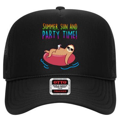 Summer Sun And Party Time Sloth Loungin High Crown Mesh Back Trucker Hat