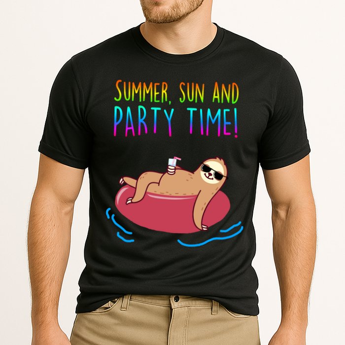 Summer Sun And Party Time Sloth Loungin Cooling Performance Crew T-Shirt