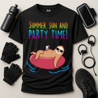 Summer Sun And Party Time Sloth Loungin Cooling Performance Crew T-Shirt