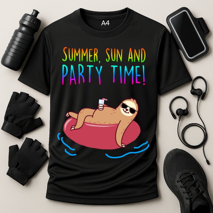 Summer Sun And Party Time Sloth Loungin Cooling Performance Crew T-Shirt