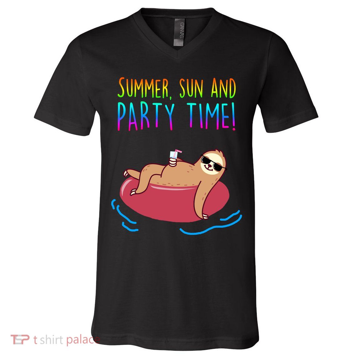 Summer Sun And Party Time Sloth Loungin V-Neck T-Shirt