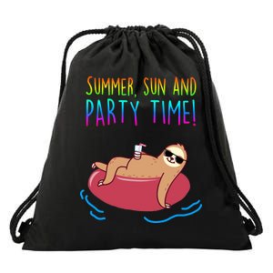 Summer Sun And Party Time Sloth Loungin Drawstring Bag