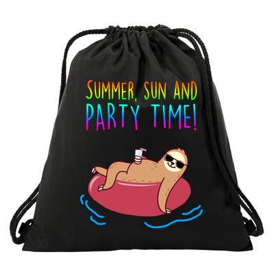Summer Sun And Party Time Sloth Loungin Drawstring Bag