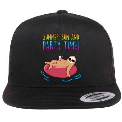 Summer Sun And Party Time Sloth Loungin Flatbill Hat