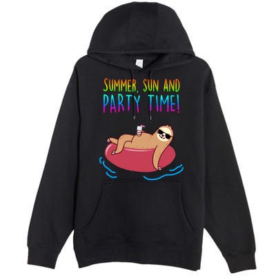 Summer Sun And Party Time Sloth Loungin Premium Pullover Hoodie