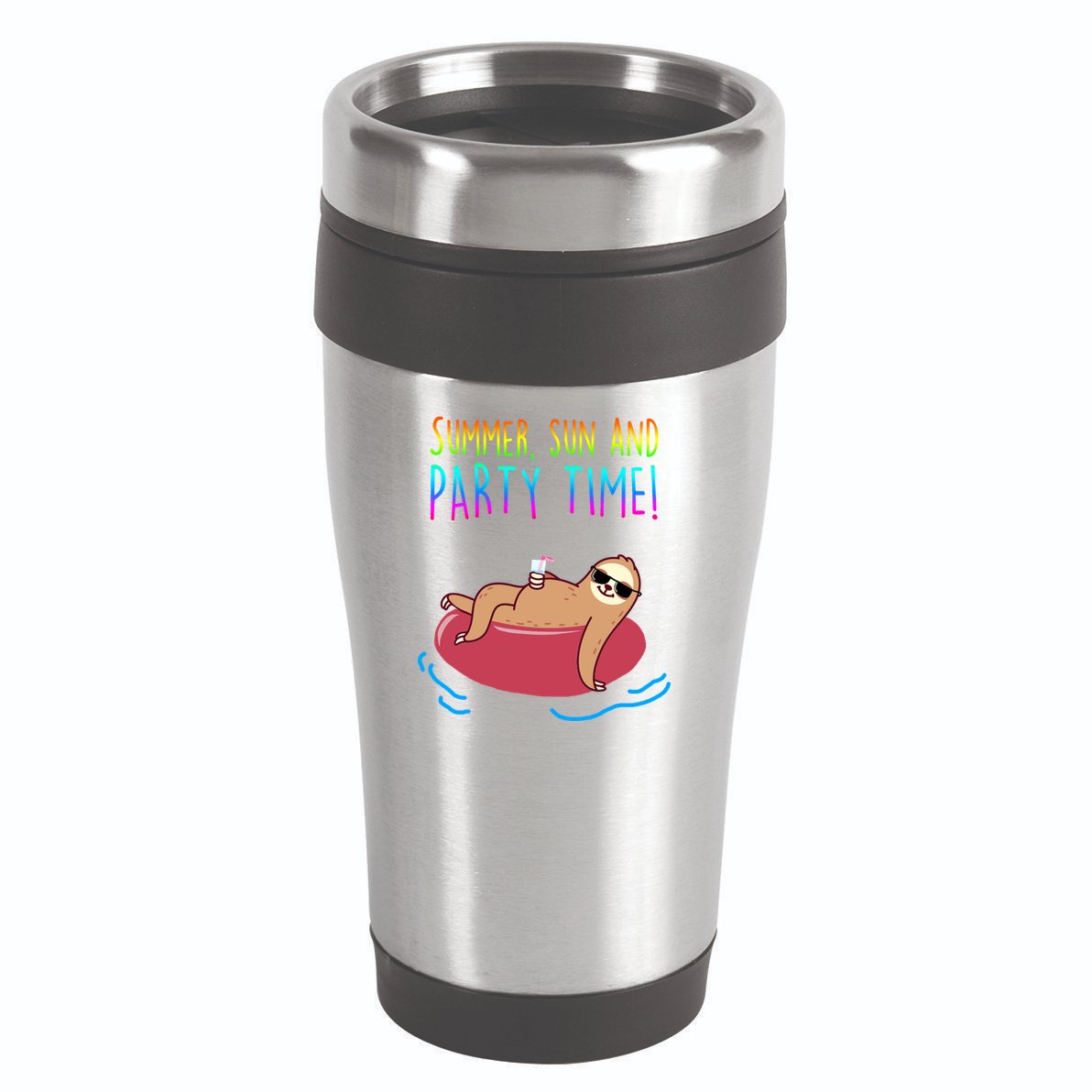 Summer Sun And Party Time Sloth Loungin 16oz Travel Tumbler