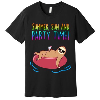 Summer Sun And Party Time Sloth Loungin Premium T-Shirt