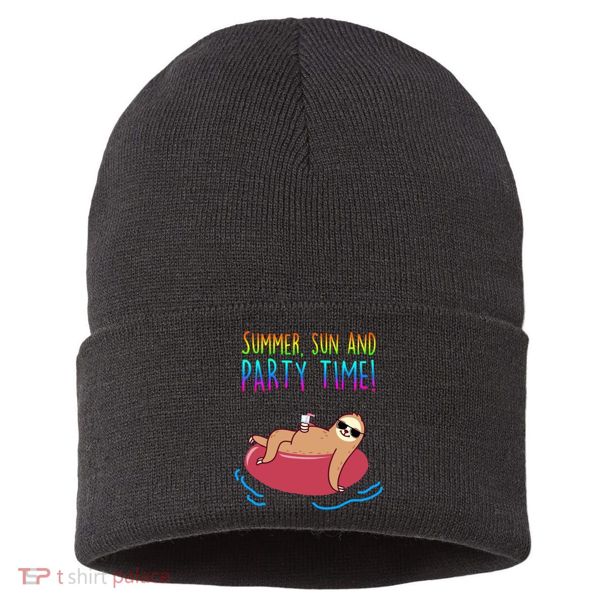 Summer Sun And Party Time Sloth Loungin Sustainable Knit Beanie