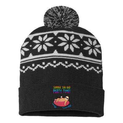 Summer Sun And Party Time Sloth Loungin USA-Made Snowflake Beanie