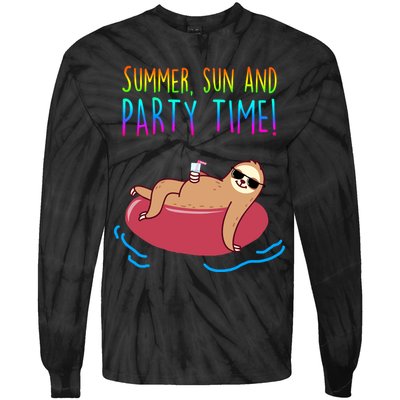 Summer Sun And Party Time Sloth Loungin Tie-Dye Long Sleeve Shirt