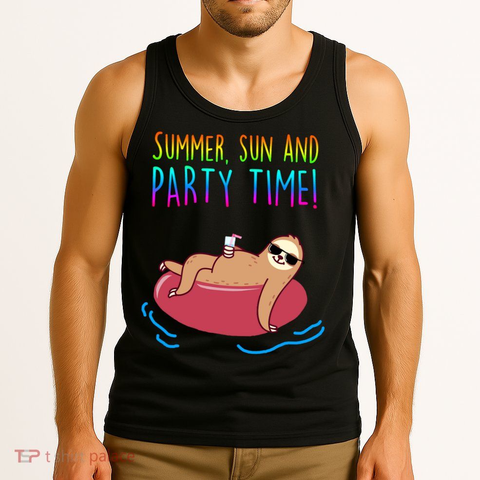 Summer Sun And Party Time Sloth Loungin Tank Top