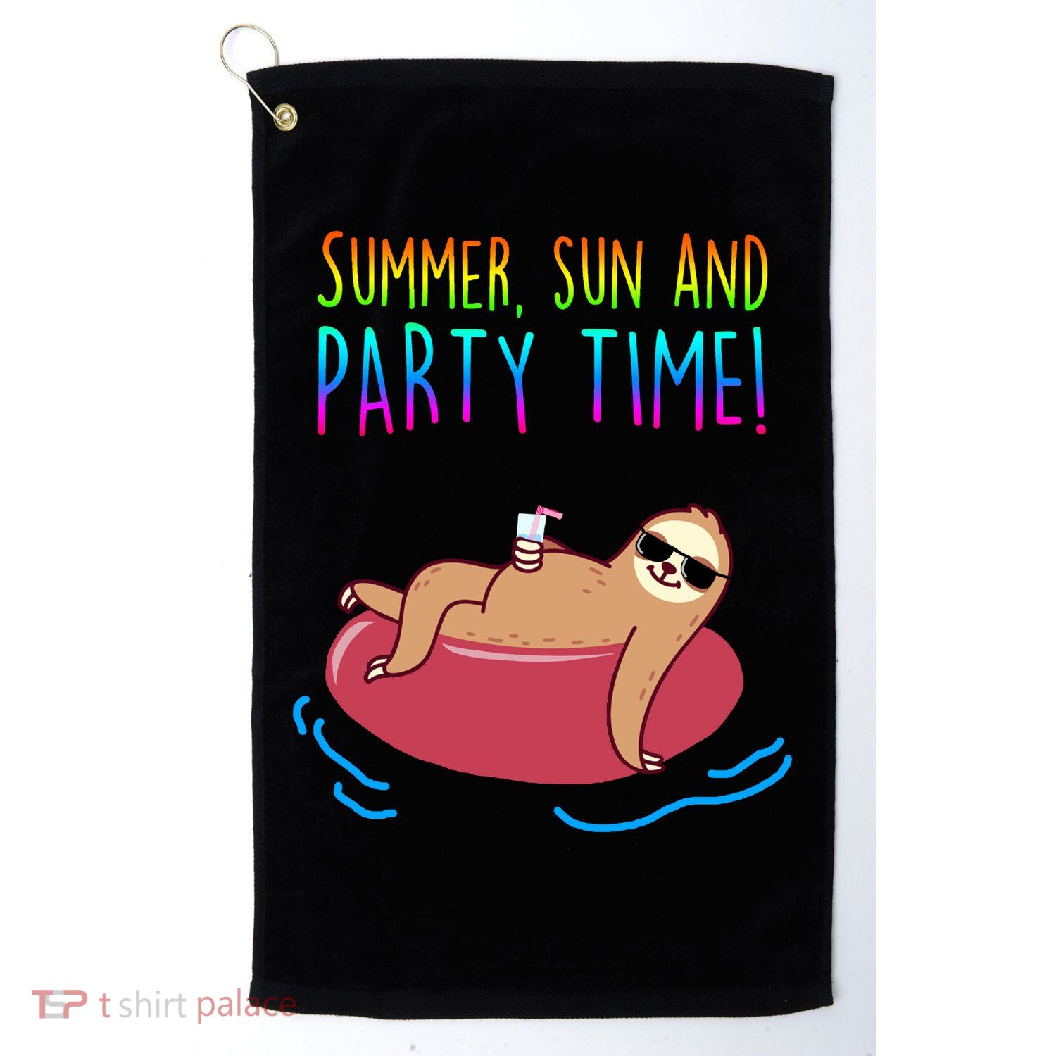 Summer Sun And Party Time Sloth Loungin Golf Towel