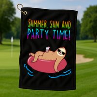 Summer Sun And Party Time Sloth Loungin Golf Towel