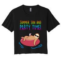 Summer Sun And Party Time Sloth Loungin Women's Crop Top Tee