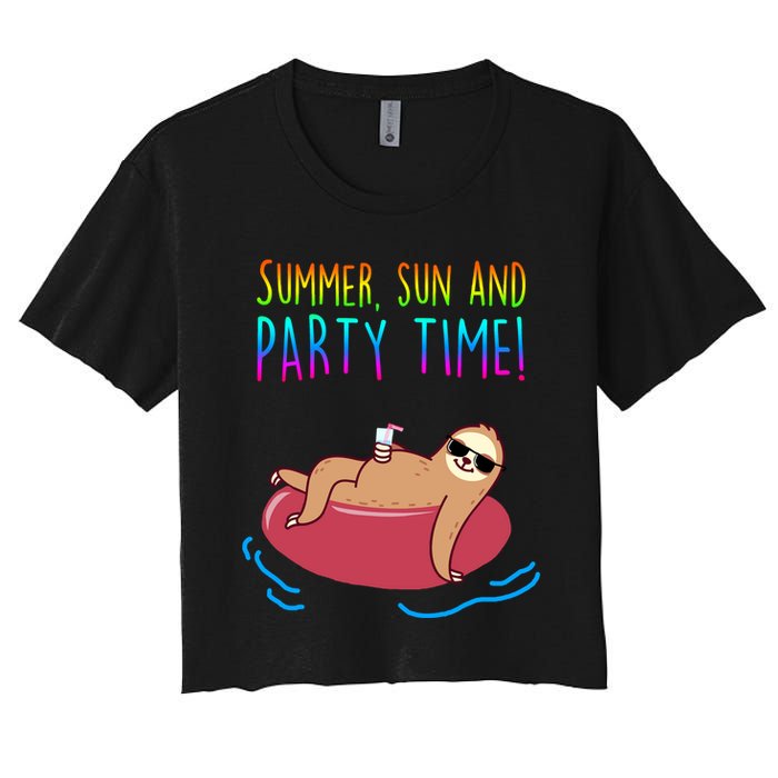 Summer Sun And Party Time Sloth Loungin Women's Crop Top Tee