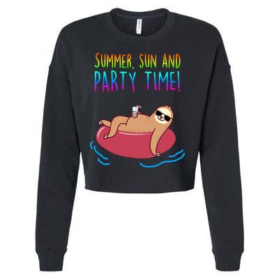 Summer Sun And Party Time Sloth Loungin Cropped Pullover Crew