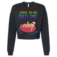 Summer Sun And Party Time Sloth Loungin Cropped Pullover Crew