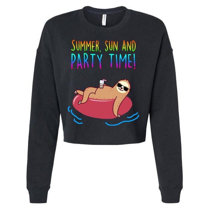 Summer Sun And Party Time Sloth Loungin Cropped Pullover Crew