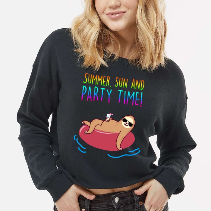 Summer Sun And Party Time Sloth Loungin Cropped Pullover Crew