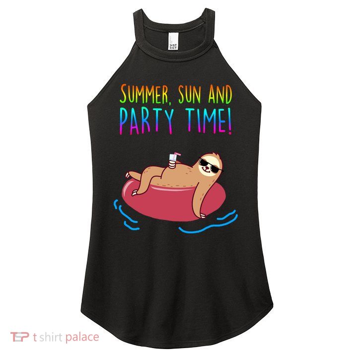 Summer Sun And Party Time Sloth Loungin Women's Perfect Tri Rocker Tank