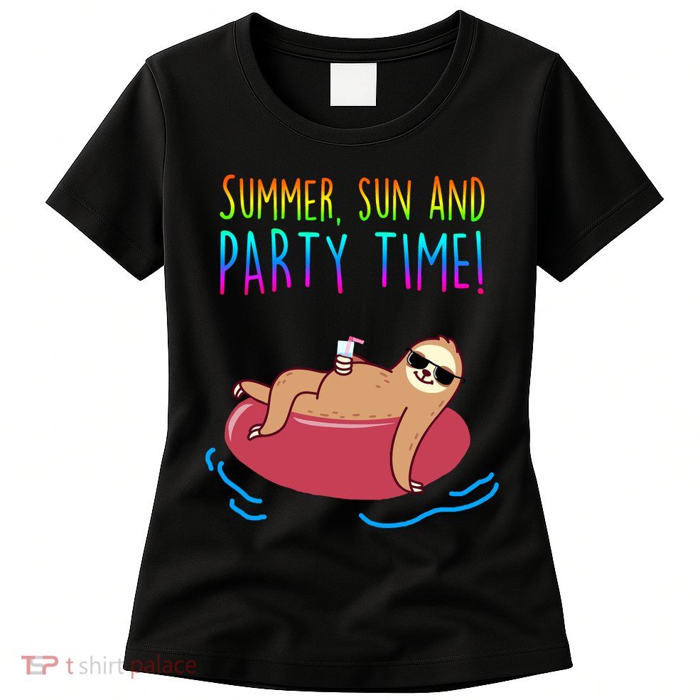 Summer Sun And Party Time Sloth Loungin Womens T-Shirt