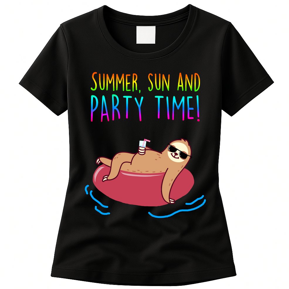 Summer Sun And Party Time Sloth Loungin Womens T-Shirt
