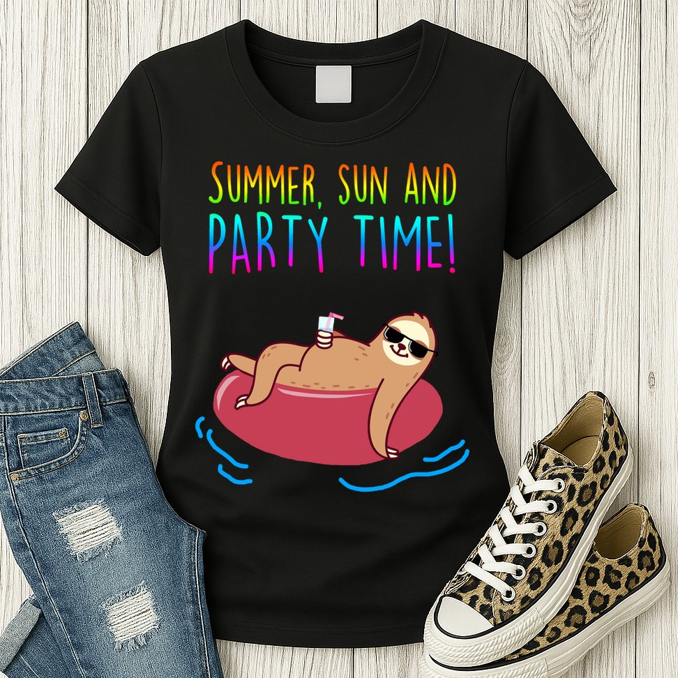 Summer Sun And Party Time Sloth Loungin Womens T-Shirt