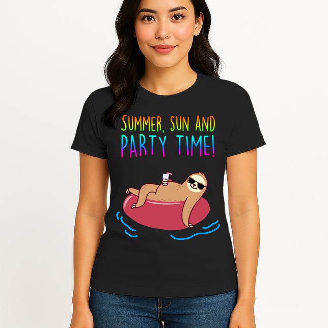 Summer Sun And Party Time Sloth Loungin Womens T-Shirt
