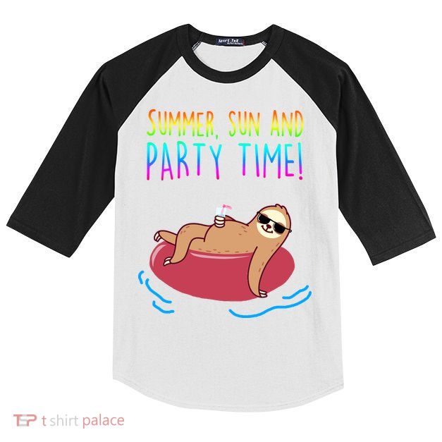 Summer Sun And Party Time Sloth Loungin Kids Colorblock Raglan Jersey