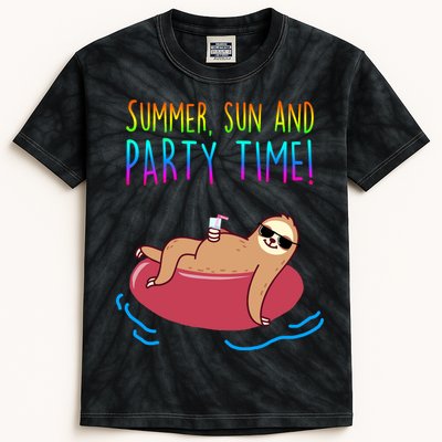 Summer Sun And Party Time Sloth Loungin Kids Tie-Dye T-Shirt
