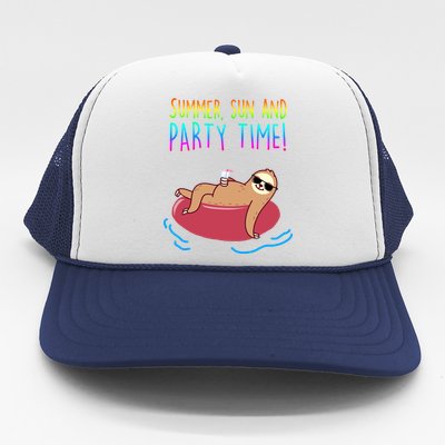 Summer Sun And Party Time Sloth Loungin Trucker Hat