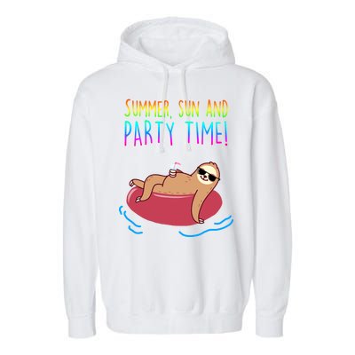 Summer Sun And Party Time Sloth Loungin Garment-Dyed Fleece Hoodie