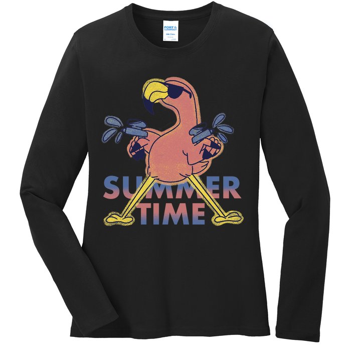 Summer Time Flamingo Ladies Long Sleeve Shirt