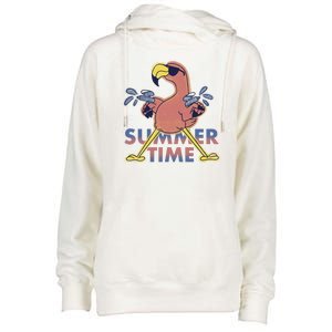 Summer Time Flamingo Womens Funnel Neck Pullover Hood