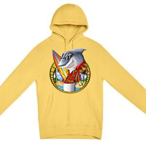 Summertime Beach Shark Surfing Premium Pullover Hoodie