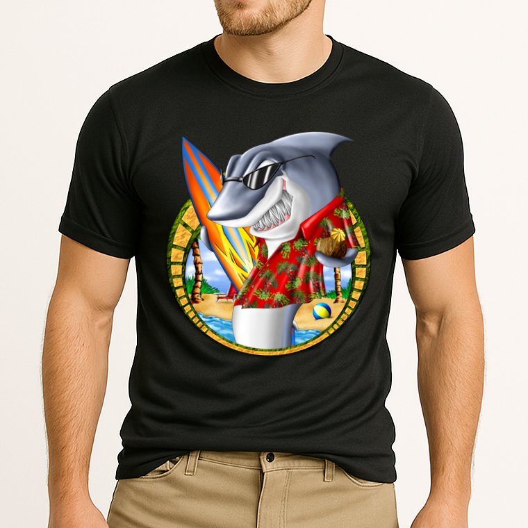 Summertime Beach Shark Surfing Performance Shirt