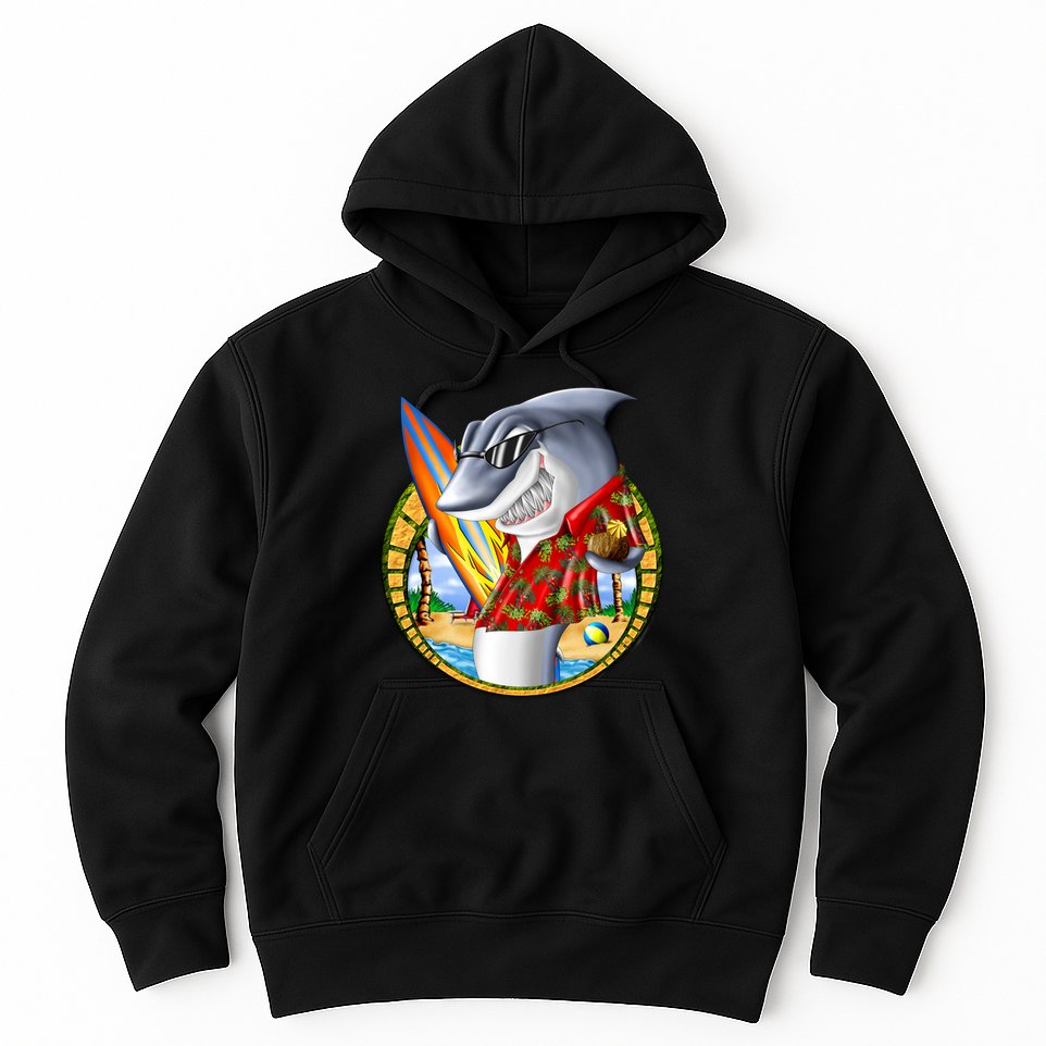Summertime Beach Shark Surfing Hoodie